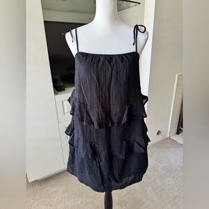 H&M Black Tiered Ruffle Mini Dress with Tie Straps – NWT